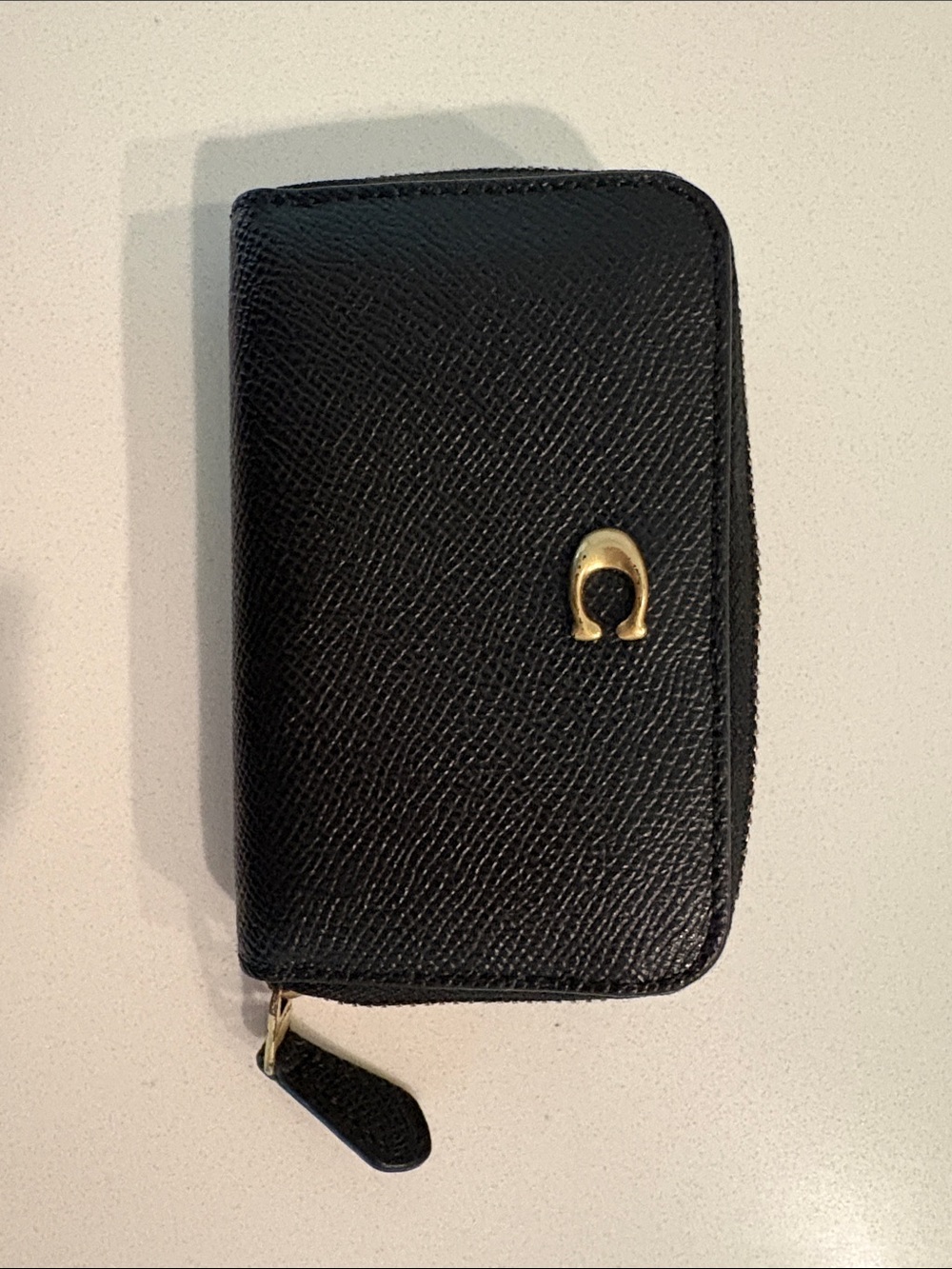 Black Coach Zip Card Wallet with Gold Accent
